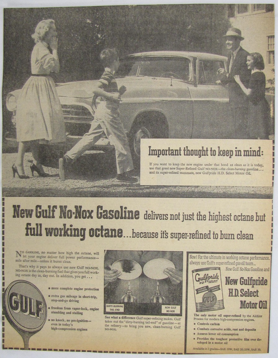Vintage 1955 GULF Gasoline Gas Oil Newspaper Print Ad