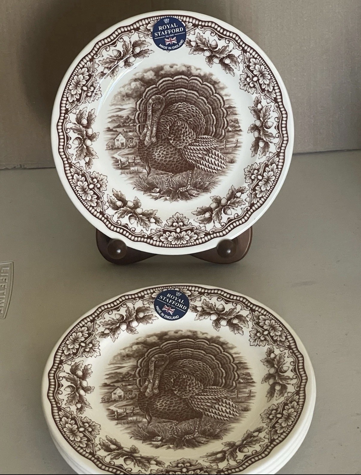 SET/8 ROYAL STAFFORD *HARVEST HOMELAND* THANKSGIVING TURKEY DINNER PLATES 