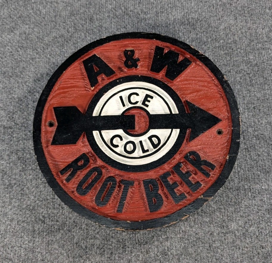 Vintage 1980's A&W A And W Restaurant Root Beer Sign Wood Carved Restaurant Sign