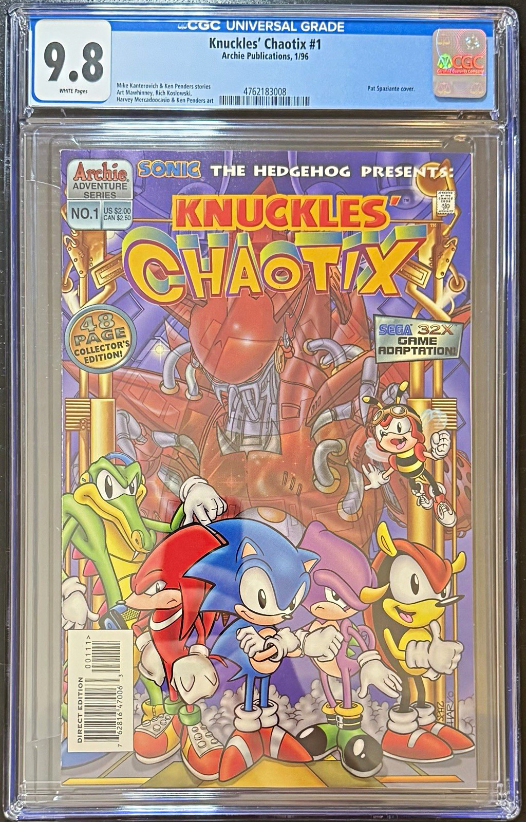 Knuckles\' Chaotix #1 (1996 Archie) CGC 9.8 WHITE PAGES Low census count