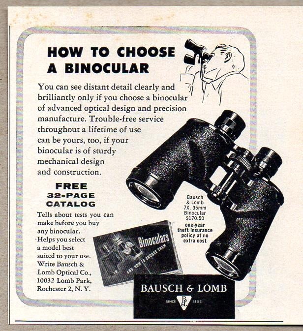 1954 Print Ad Bausch & Lomb Binoculars Made in Rochester,NY