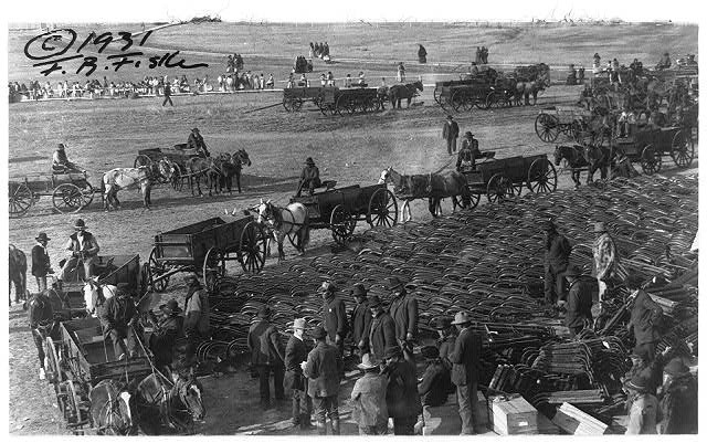 Photo:Sioux Indians Wagons Hundreds New Plows c1931 Frank B Fiske