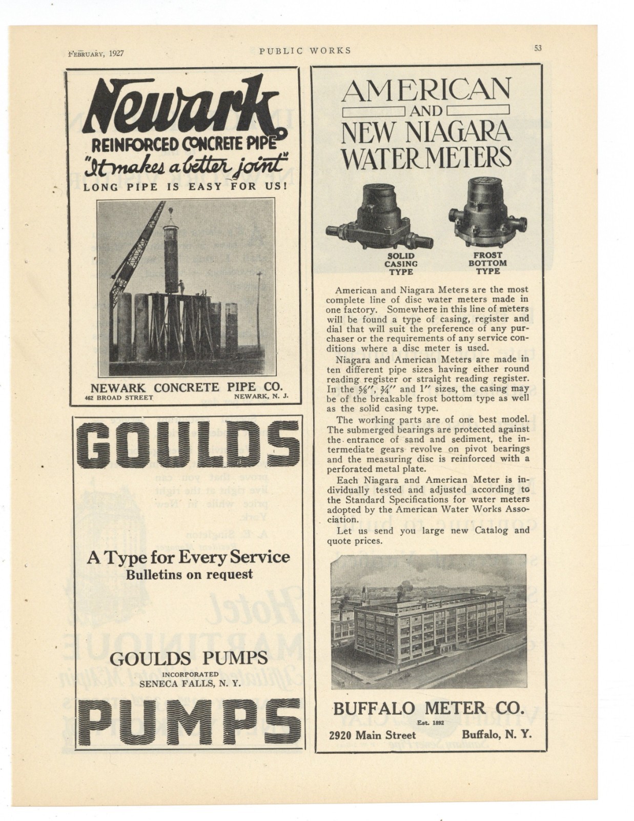 1927 Buffalo Meter Co. of Buffalo, New York Ad: Niagara Water Meter, Factory Pic