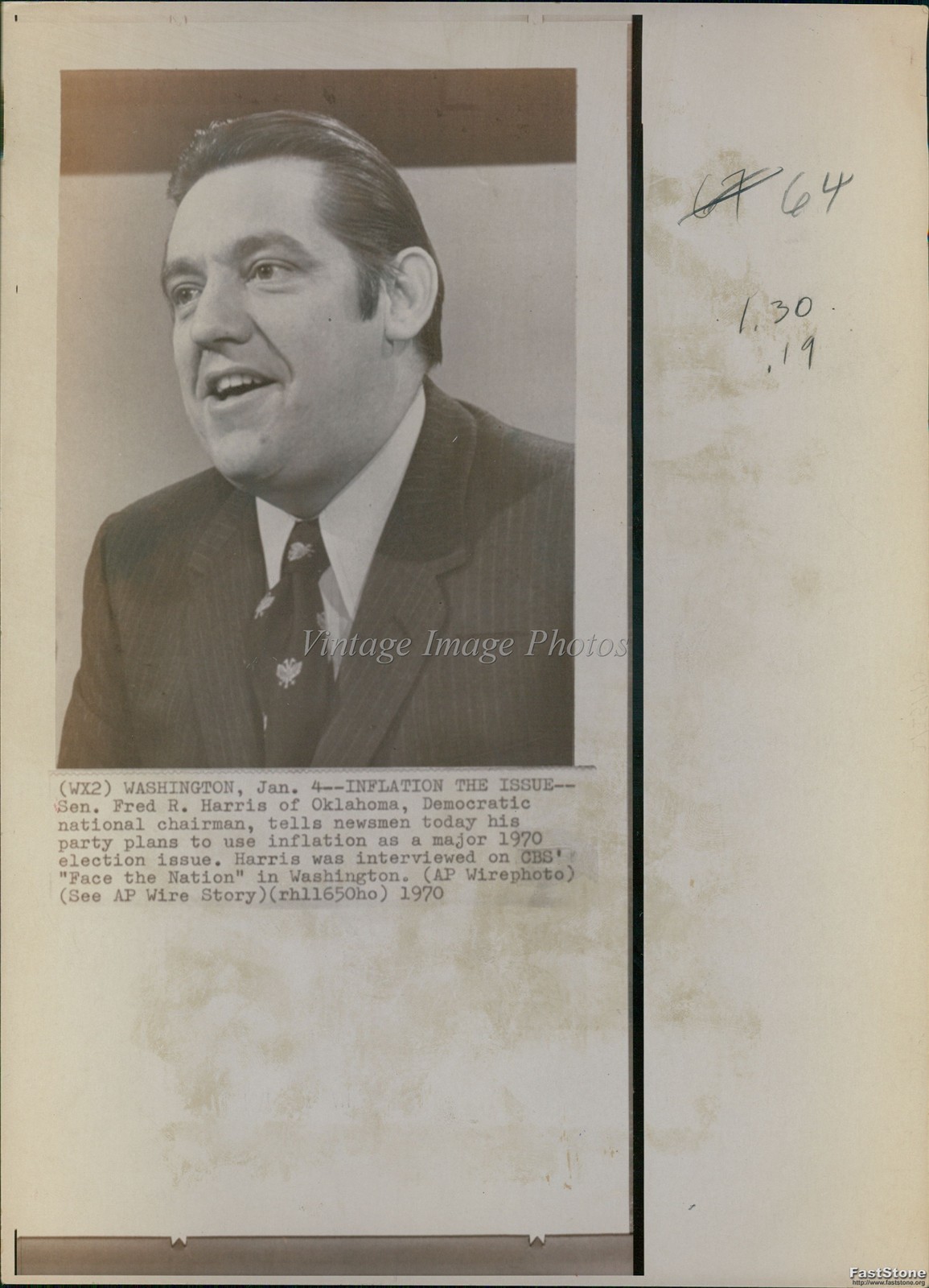 1971 Washington Fred Harris Democratic Chairman Interview Wirephoto 7x9