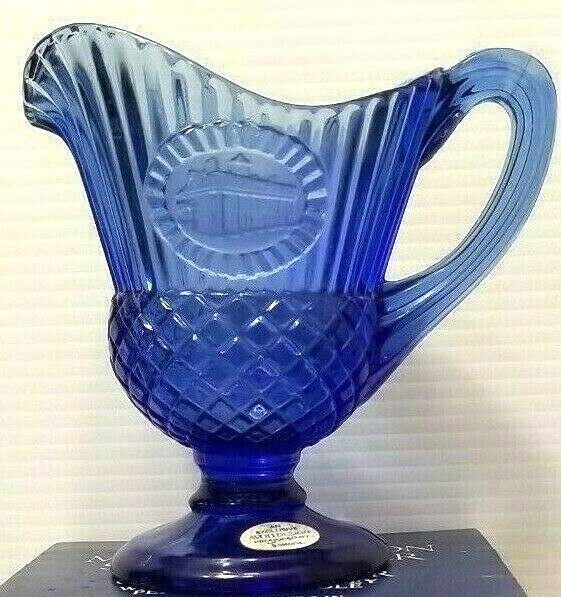 Avon Vintage Fostoria Cobalt Blue Glass Mt. Vernon Pitcher with Candle IOB