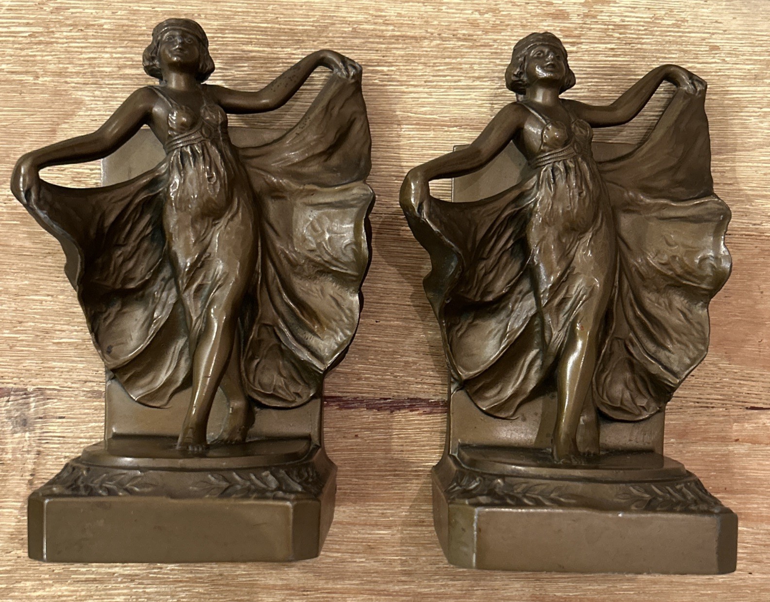 Antique 1920’s Loie Fuller Bronze Art Deco “Serpentine Dance” Girls Bookends