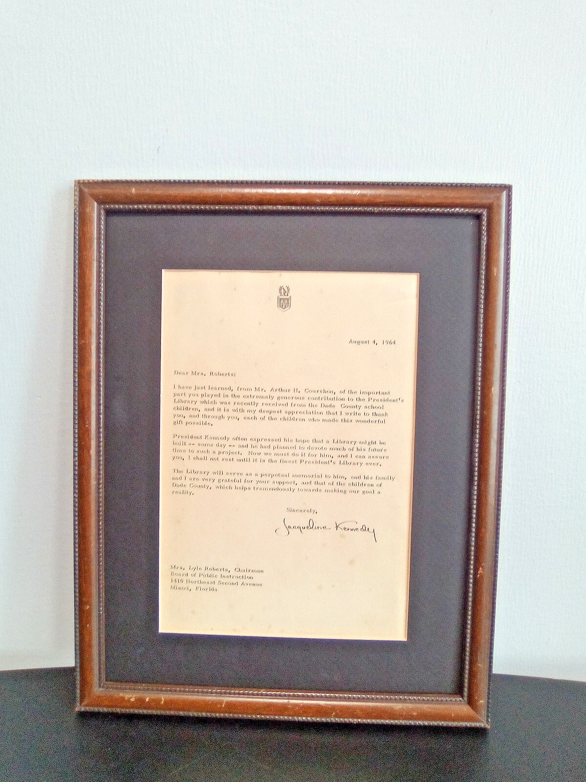 Jacqueline Kennedy 1964 Signed Letter Jacqueline Kennedy 1964 Signed Letter