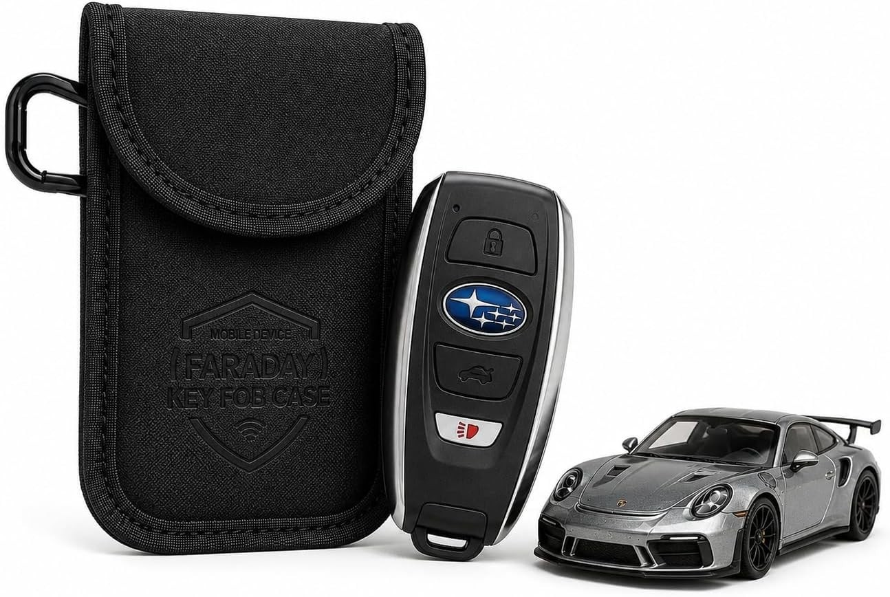 Black RFID Blocking Faraday Pouch & Carabiner – Protects Vehicle Key Fobs 5x3.5