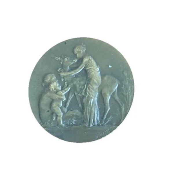 Antique Bronze Medallion “The Happy Age” “L'Age Heureux” By Victor Peter 1900