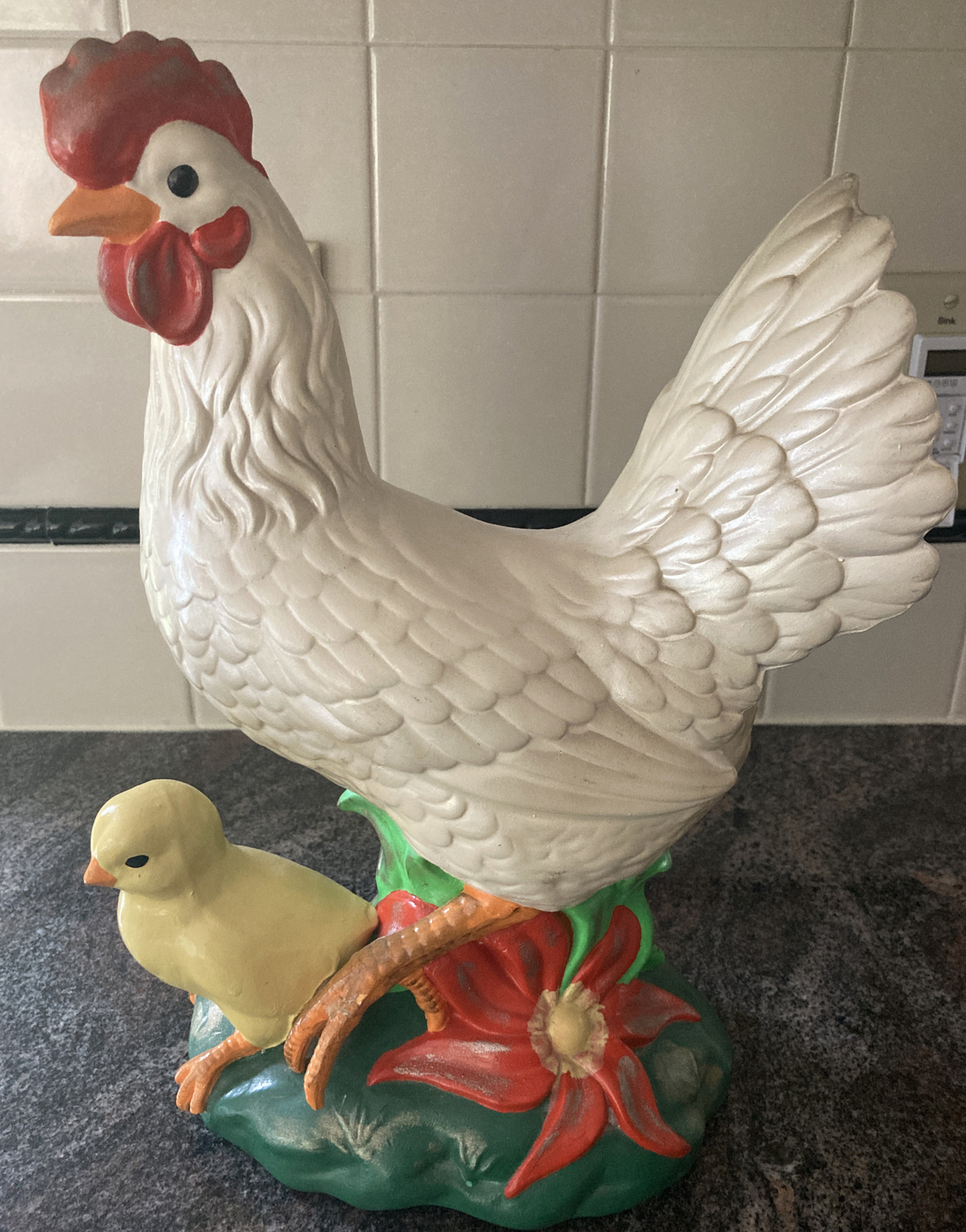 Vintage Ceramic Rooster Chicken Farmhouse Chick Painted Cottage Shabby 1970s
