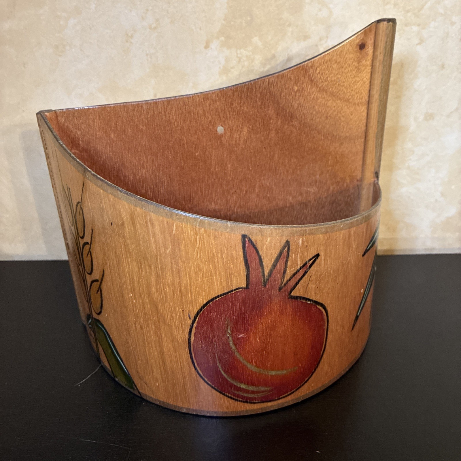 Vintage KAKADU Painted Wood Basket Wall Hanging Signed