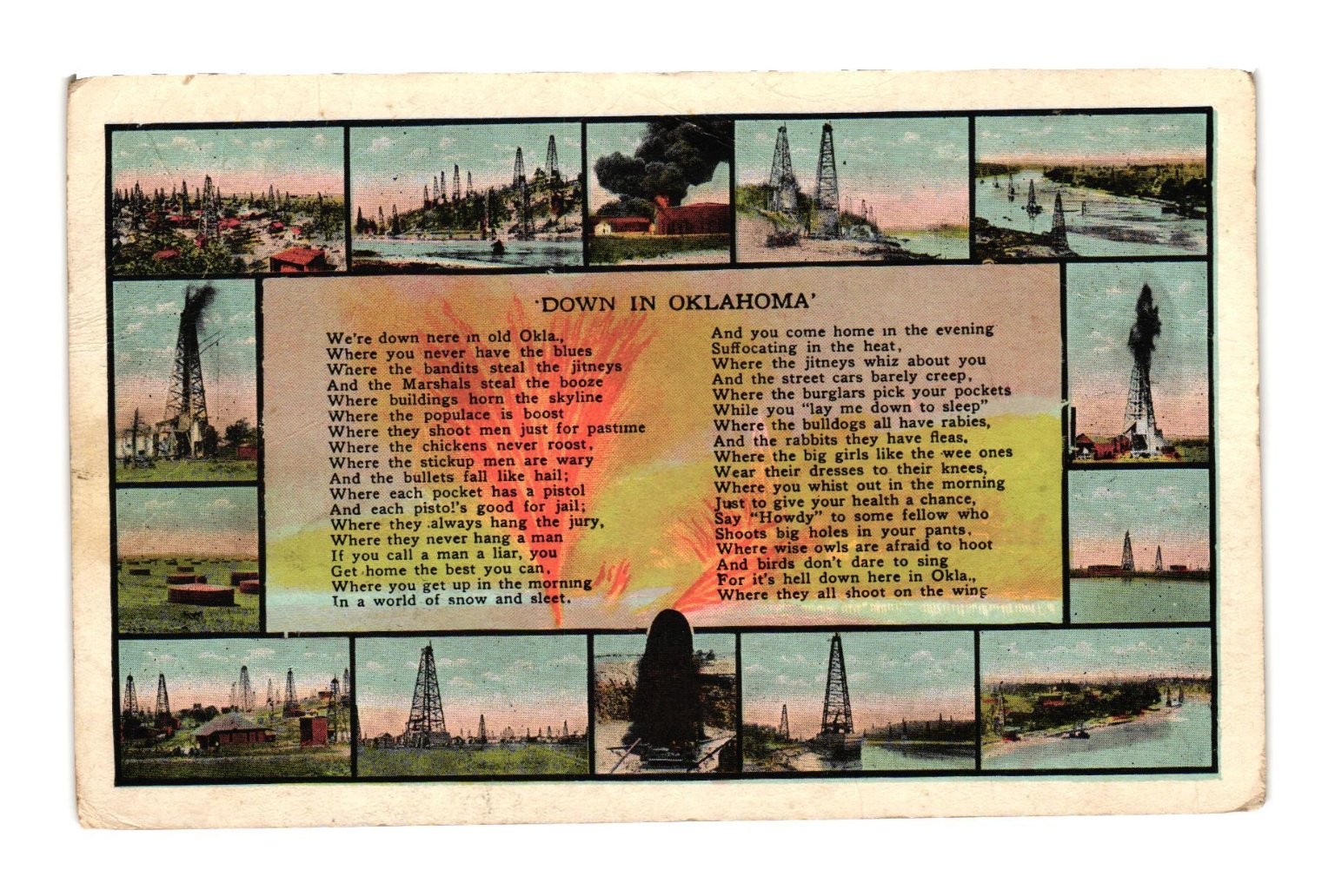 1921 OKLAHOMA OIL BOOM Postcard Multi-View Poem Oil Derricks