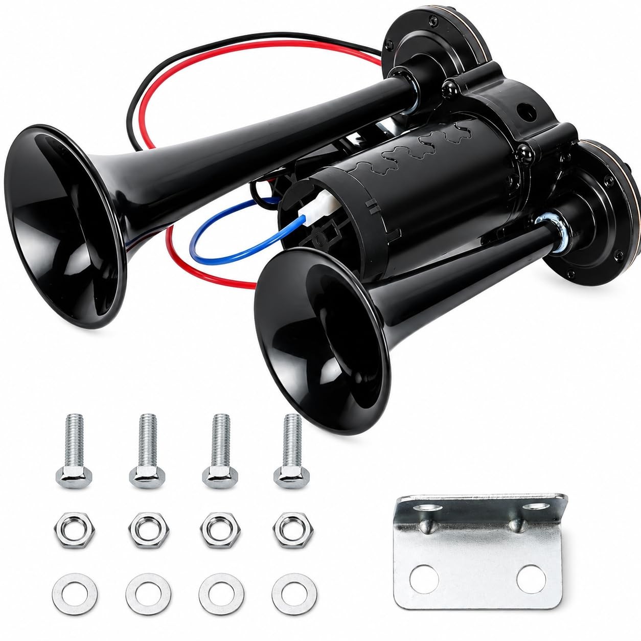 600DB Super Loud Dual Electric Air Horn Kit for Vehicles Black Compressor