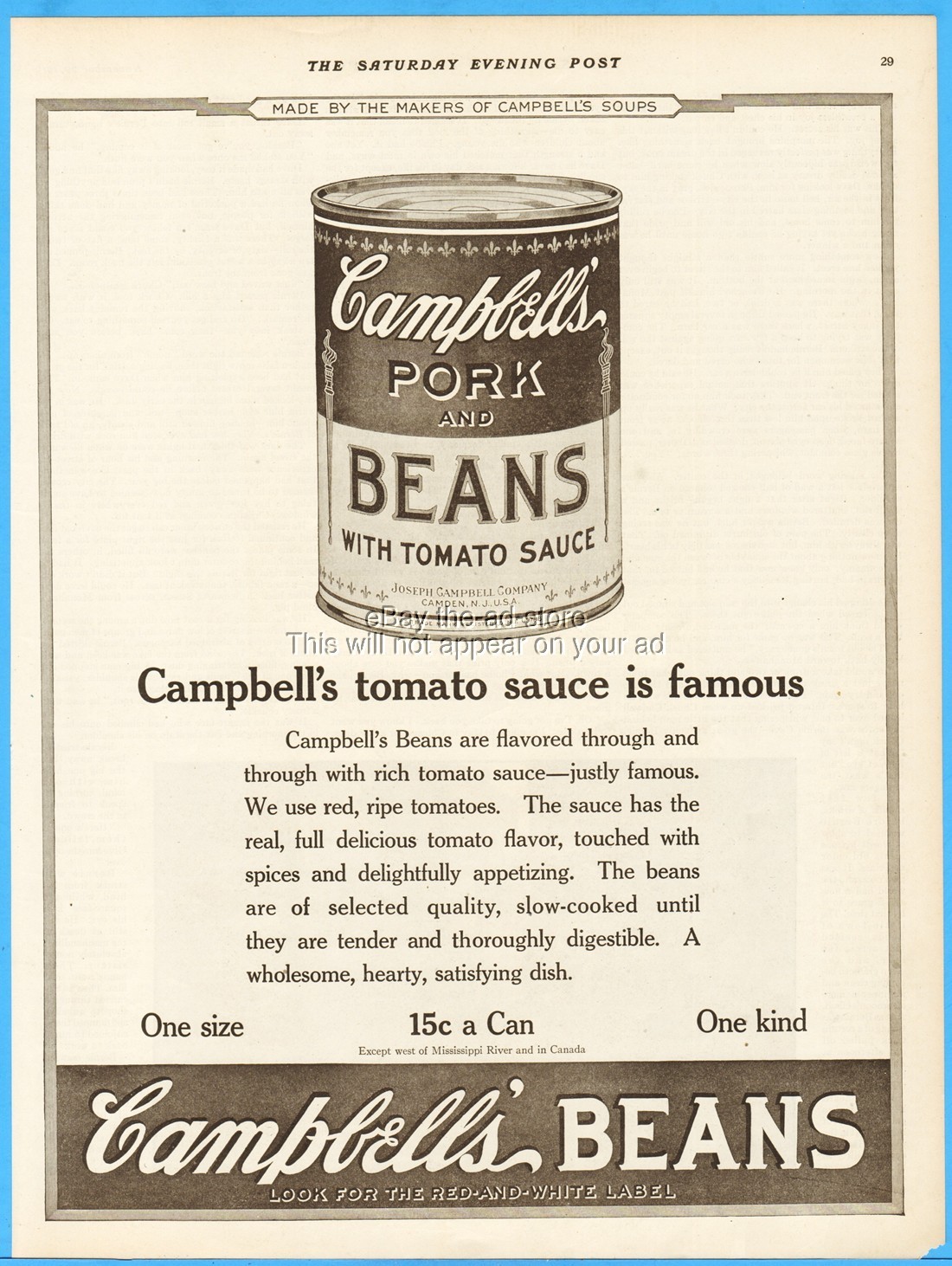 1919 Campbells Pork & Beans Vintage Print Ad Kitchen Decor Camden NJ Famous