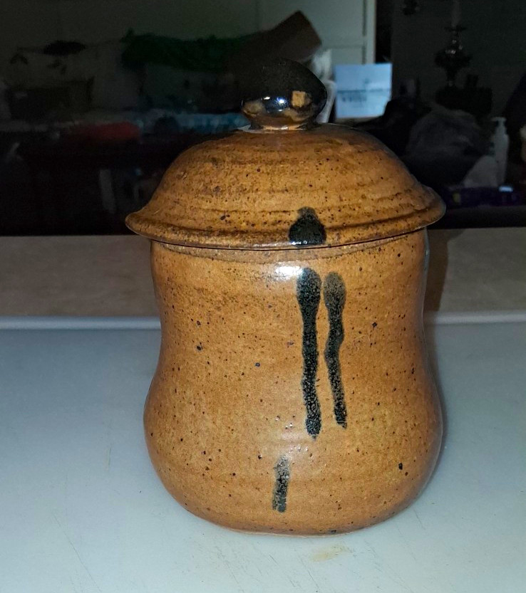 Vintage Signed Justin Teilhet Stoneware Crock With Lid
