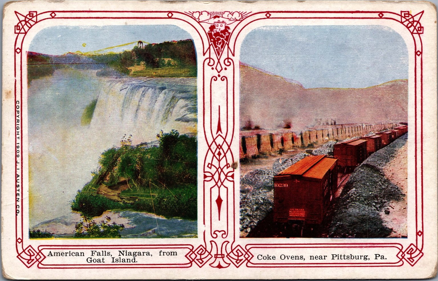 1908 Niagara Falls American Falls & Pittsburg PA Coke Ovens Train Postcard