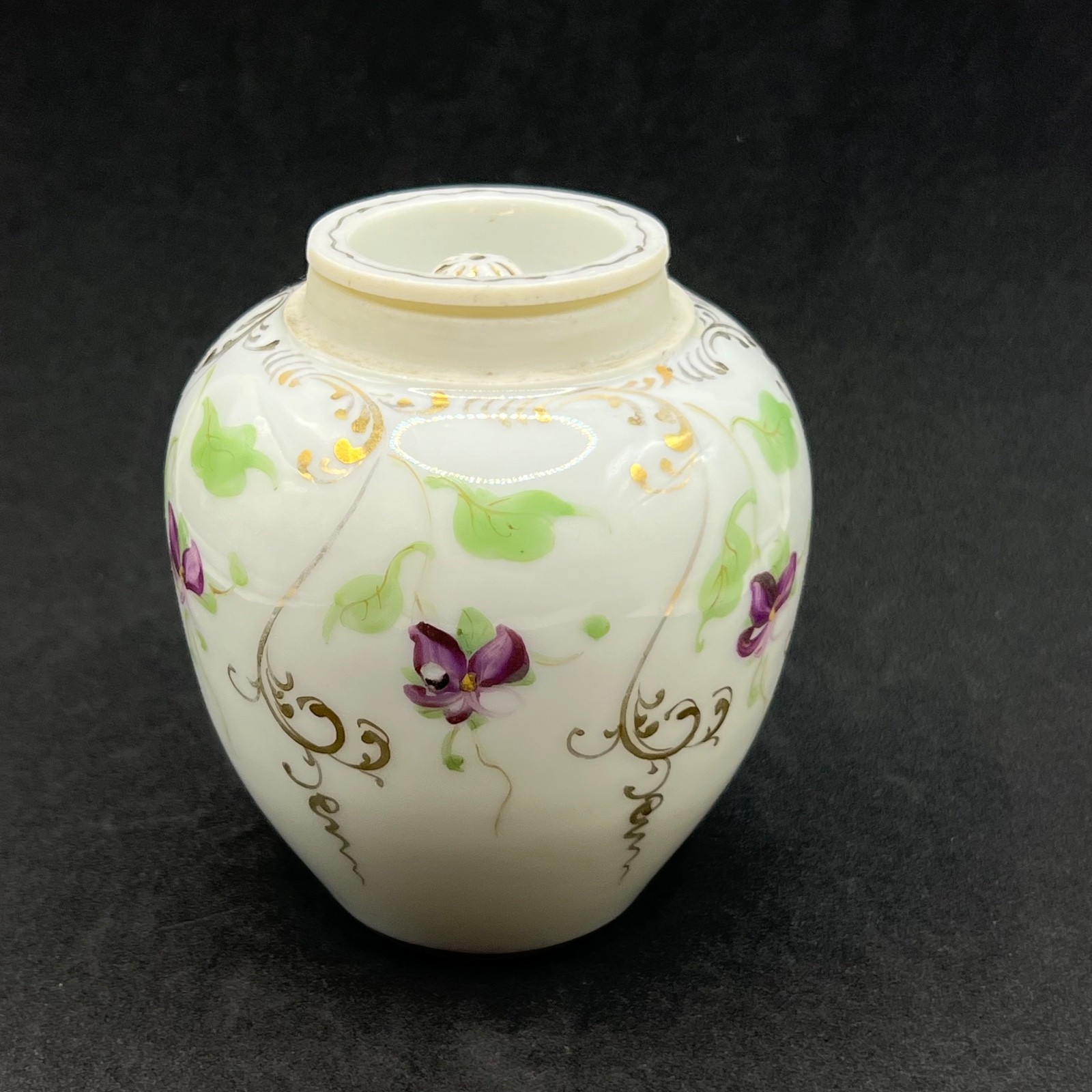 Hand Painted Floral Porcelain Trinket Box Lidded Violet Flower Vanity Jar Urn