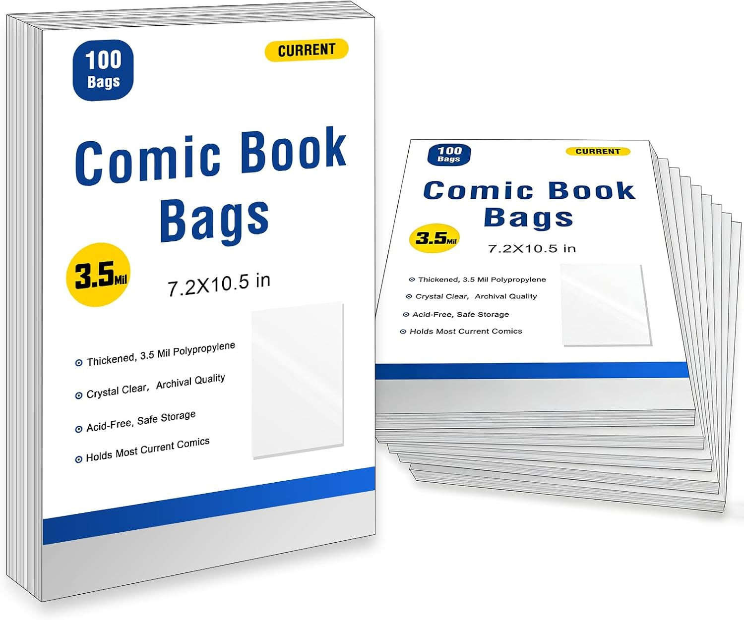1000Ct Current Comic Book Bags,3.5 Mil Thick Comic Book Sleeves,Acid-Free Crysta