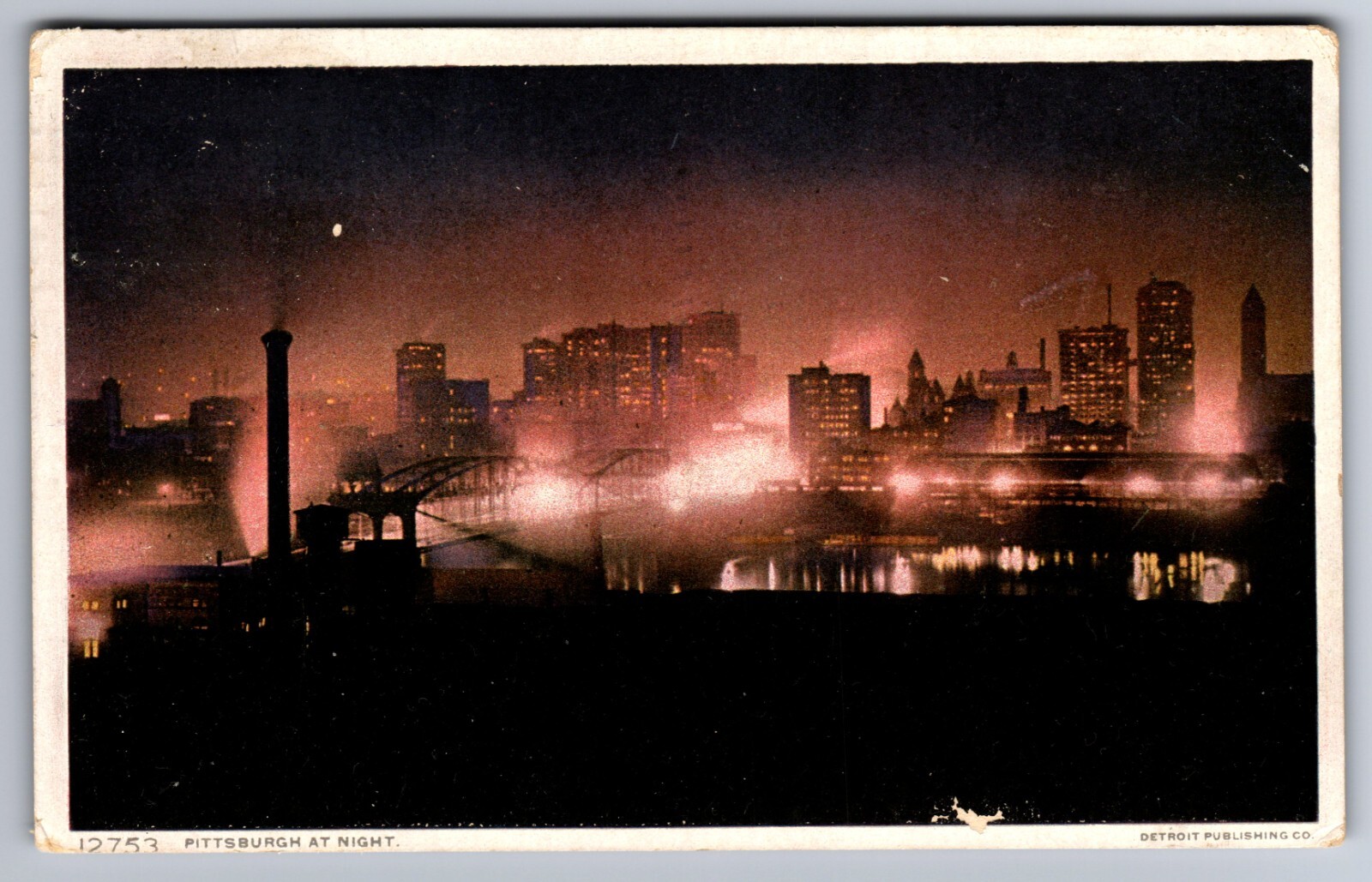 C.1910 PITTSBURG, PENNSYLVANIA AT NIGHT DETROIT PUBLISHING CO. Postcard P48