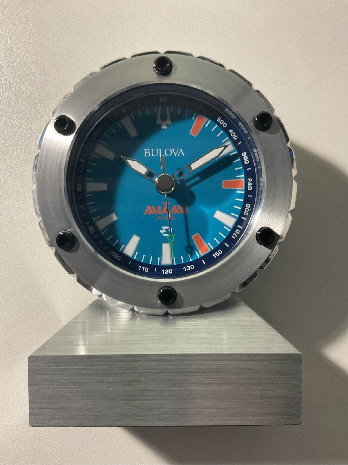 Bulova E1 Racing Team Miami Tabletop Clock Sea Blue Orange Accents.FREE SHIPPING