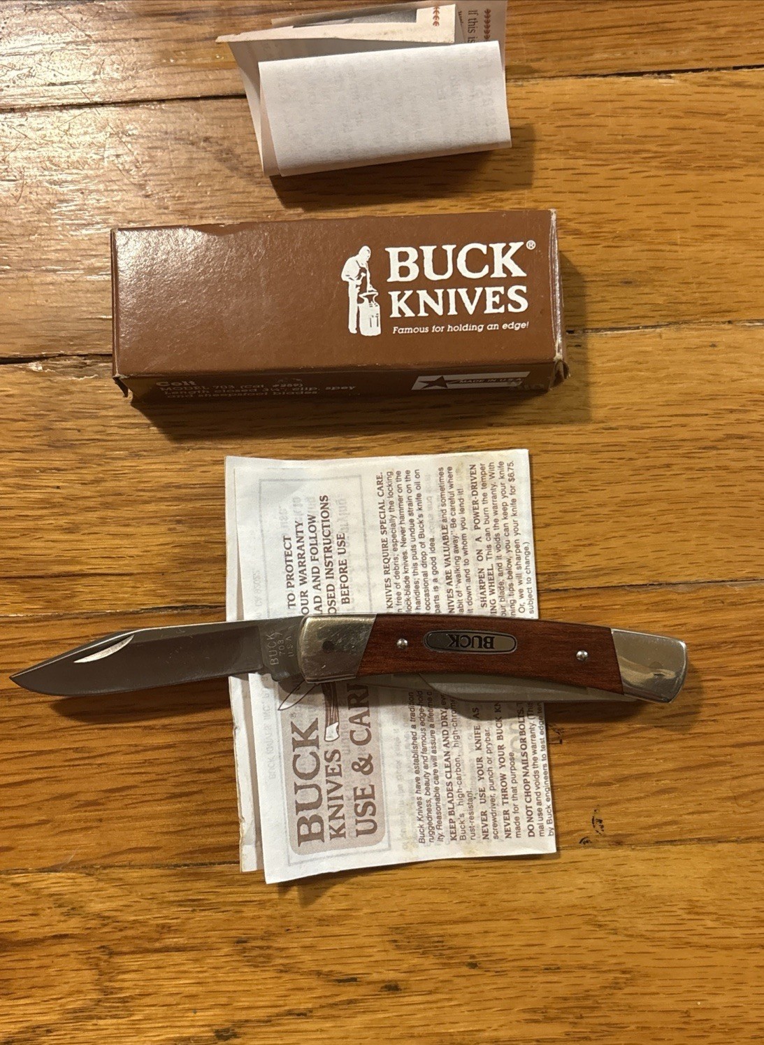 BUCK USA 703 COLT Pocket KNIFE 3 Blade Stockman Wood Handles W/Box & Paper 1996