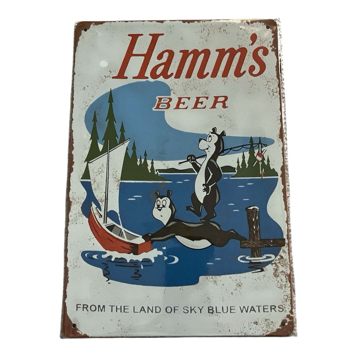 Hamm’s Beer Tin Metal Vintage Sign 8x12 From The Land Of Sky Blue Waters
