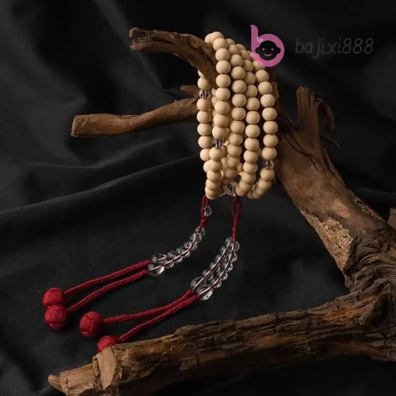 8mm White Sandalwood Rosary Bracelet Amulet Handmade Buddha Bead Hand String