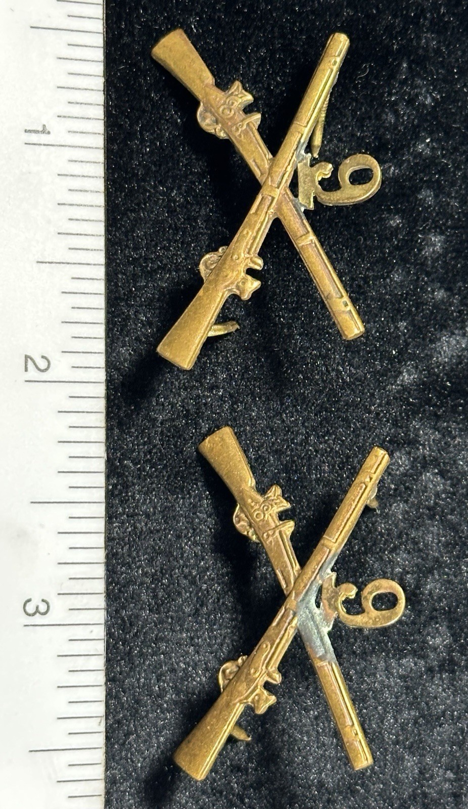 Orig Rare Matched Spanish American War Pair 9th Infantry Collar Insig. Pin Back.