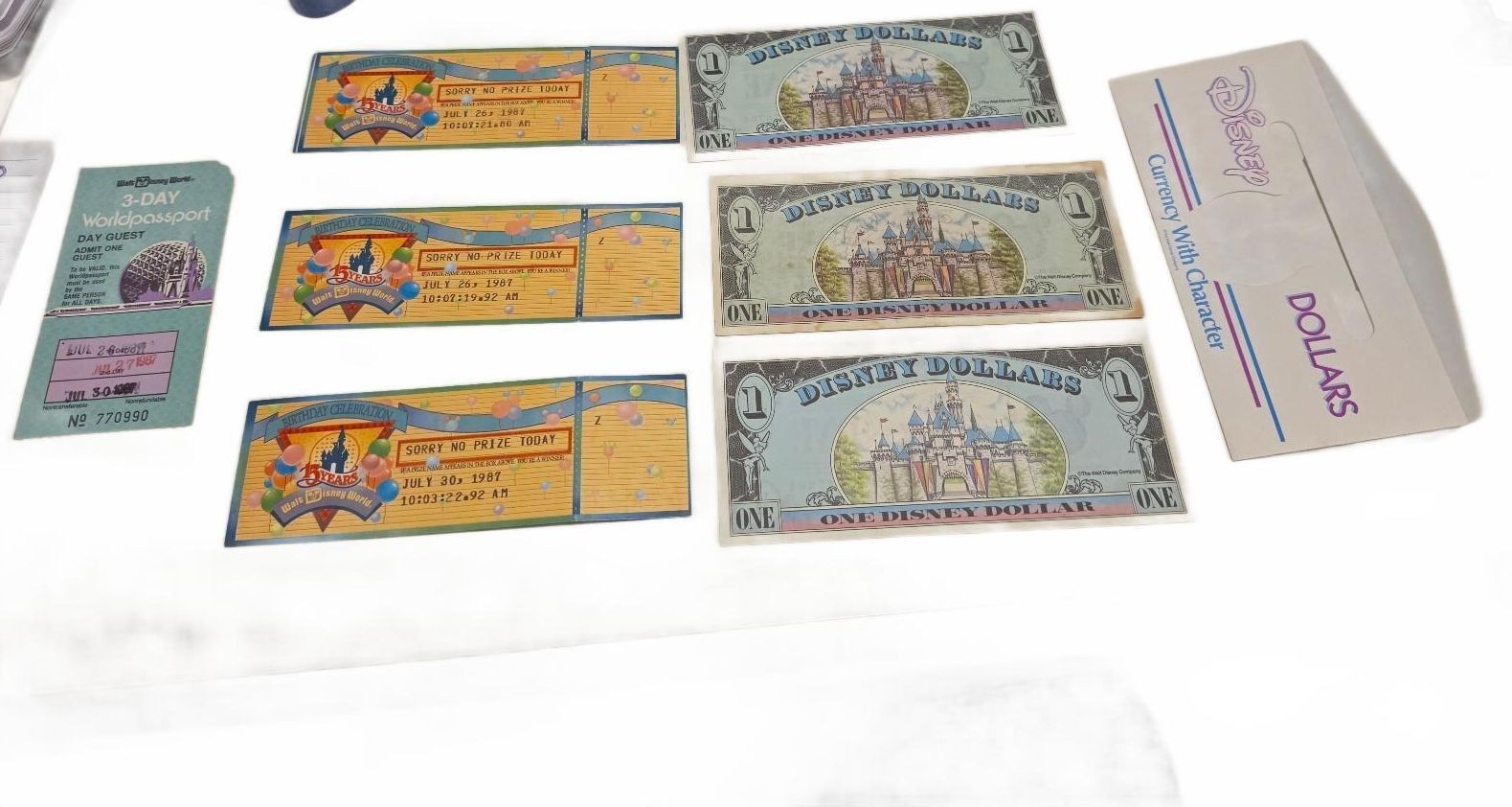 Vintage Disney World Lot Disney Dollars 1990 1991 1994 1987 Tickets Passport