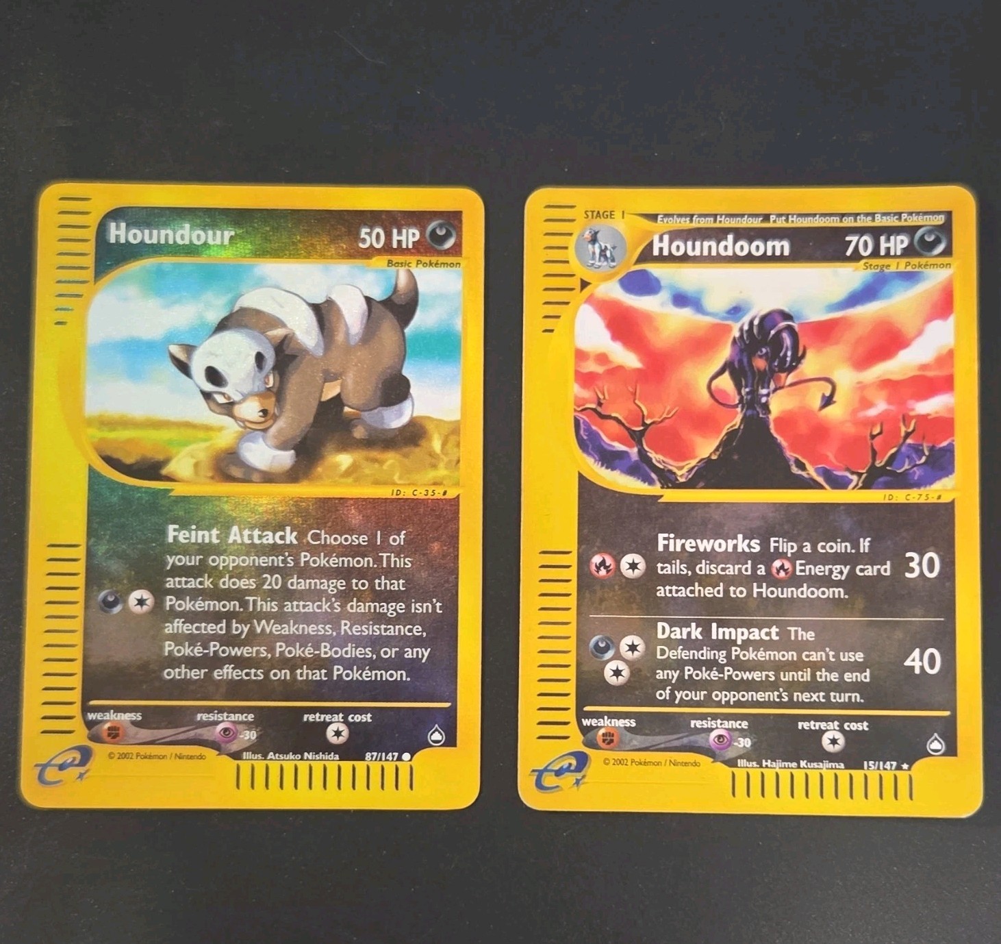 Pokemon TCG Aquapolis Houndour 87/147 + Houndoom 15/147 ENG 2002 Reverse Holo