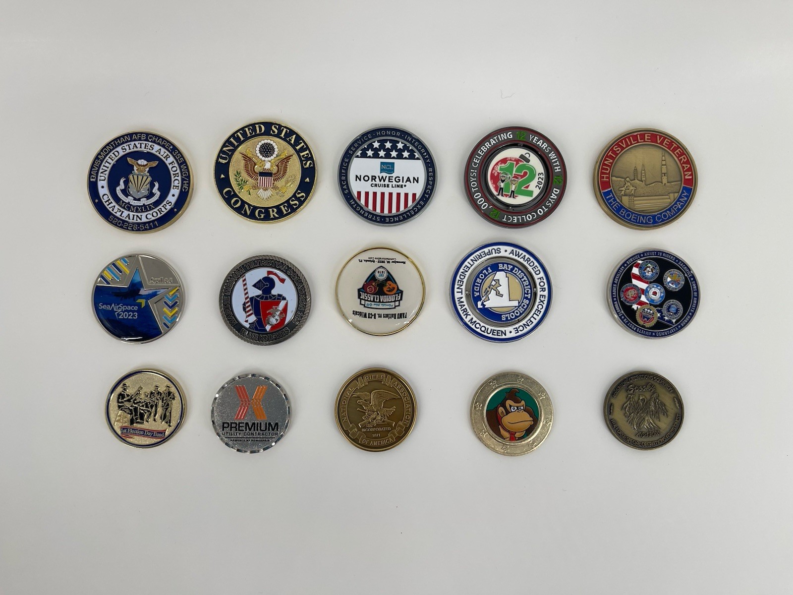 Challenge Coin Lot 15 Military Navy US Congress Veteran Boeing Police Space