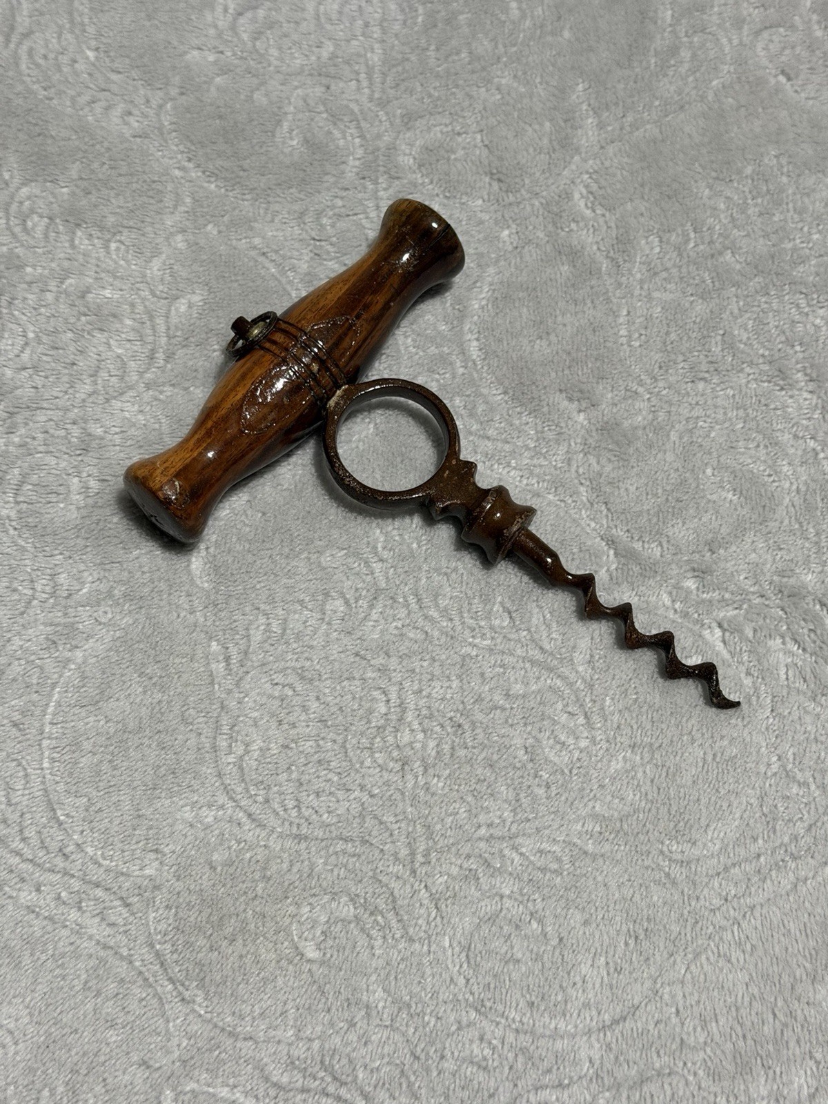 Vintage Victorian / Edwardian Cast Iron Steel Wood Wine Bottle Cork Screw Puller