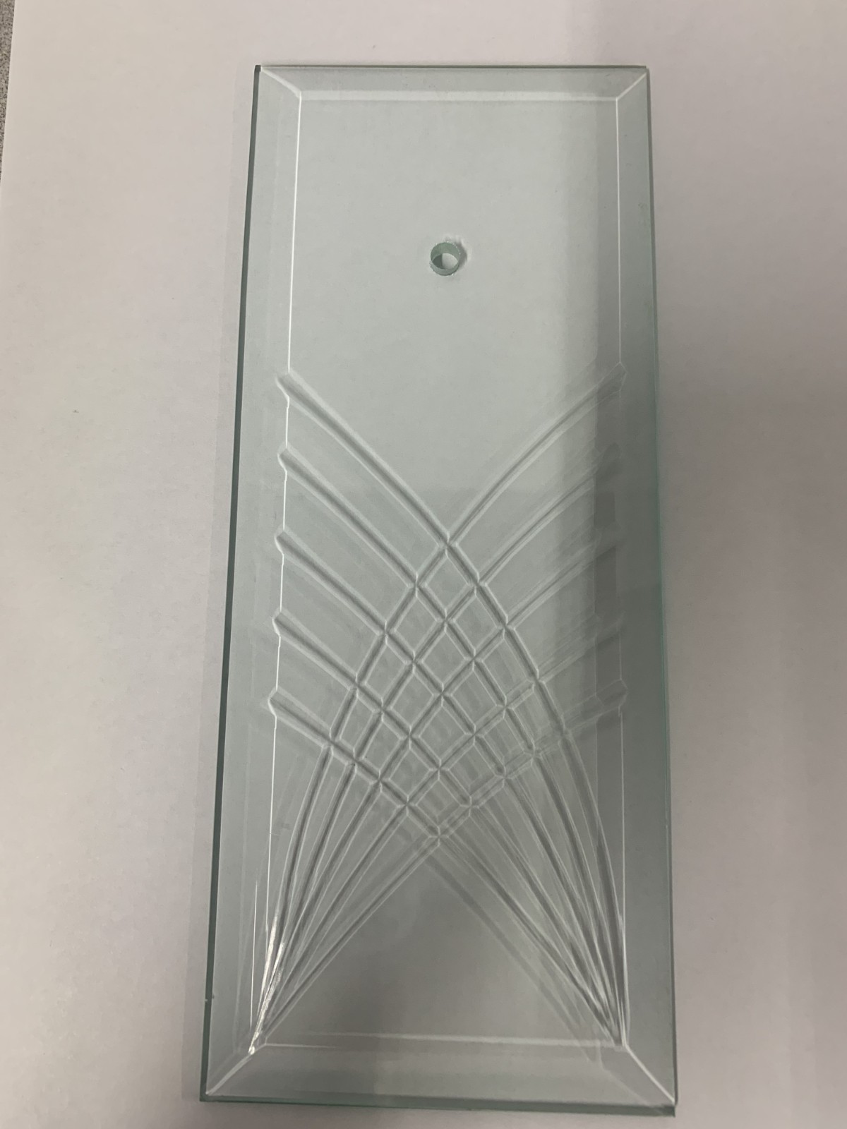**ANTIQUE BEVELED GLASS ETCHED REPAIR PANEL FOR CHANDELIER CROSSED WAVE