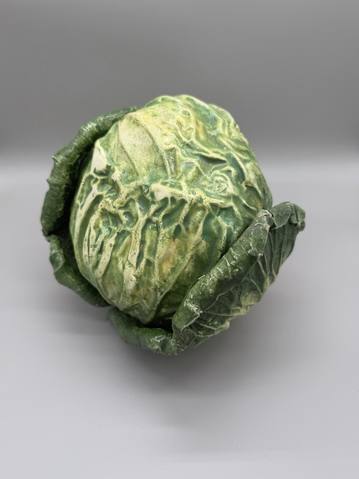 Vintage Ceramic Cabbage Figurine Realistic Lettuce Leaf Head Sculpture Green