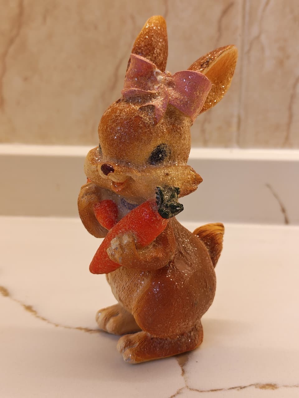 Vintage Easter Bunny Figurine Rabbit Holding Carrot Home Decor Statue