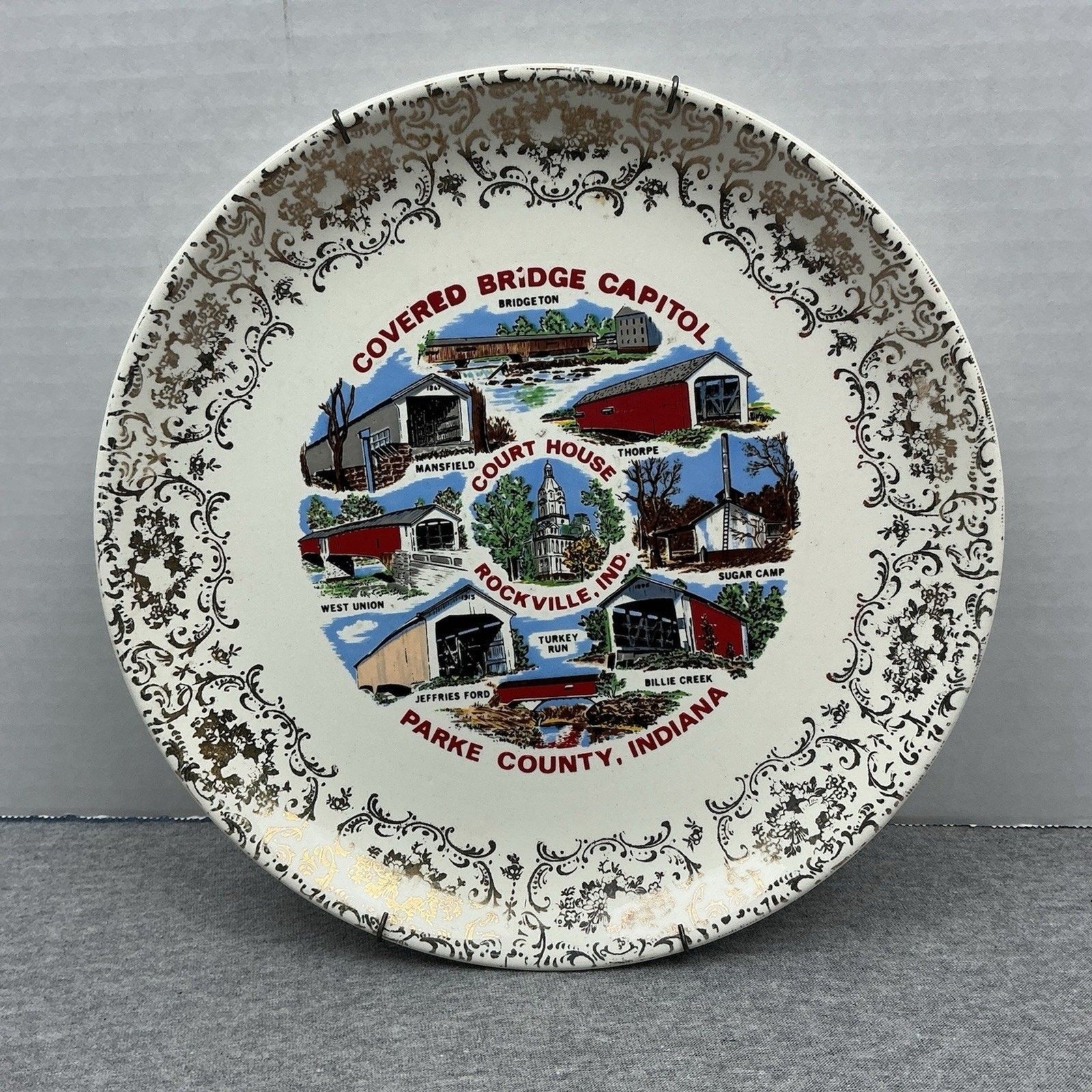 Vintage Rockville Indiana 7” Souvenir Plate – Covered Bridge Capitol Parke Co.