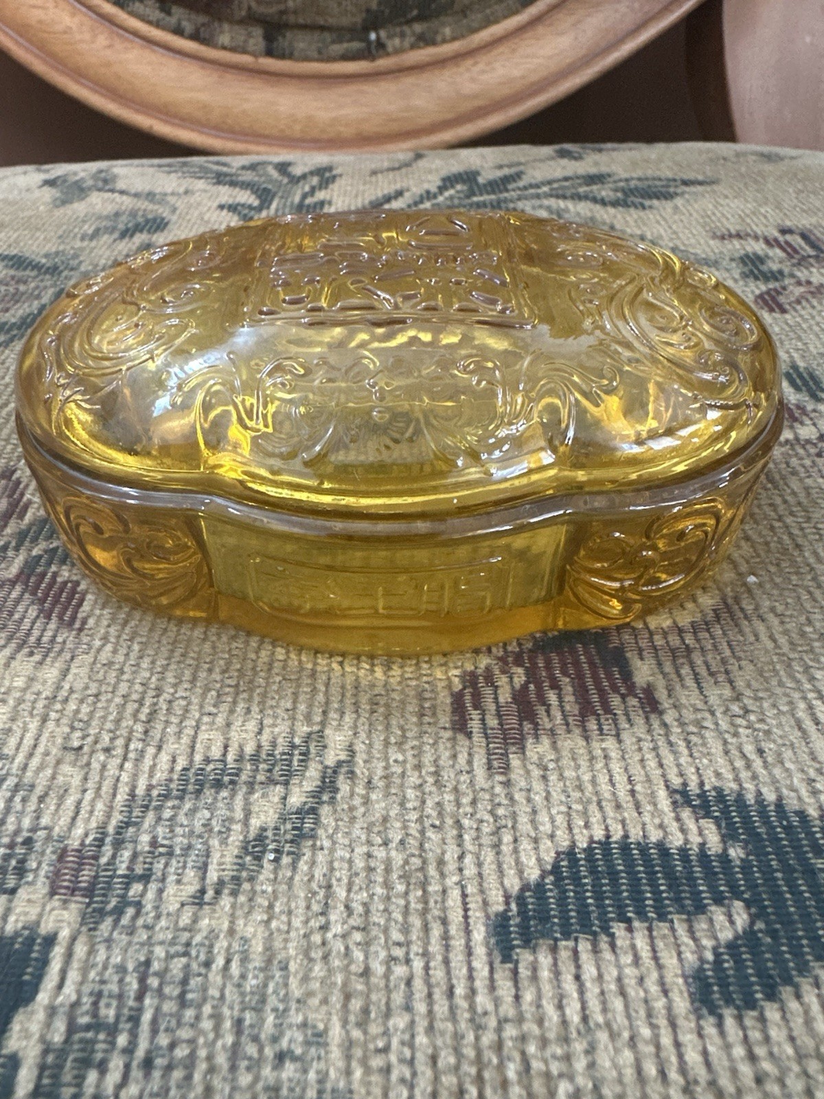 Vintage Victorian Amber Glass Vanity Box Trinket Dish