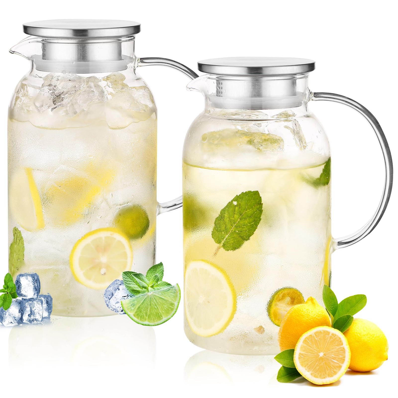 2Pack 68 oz Glass Pitcher With Lid. Carafe for 68 ounces, white1