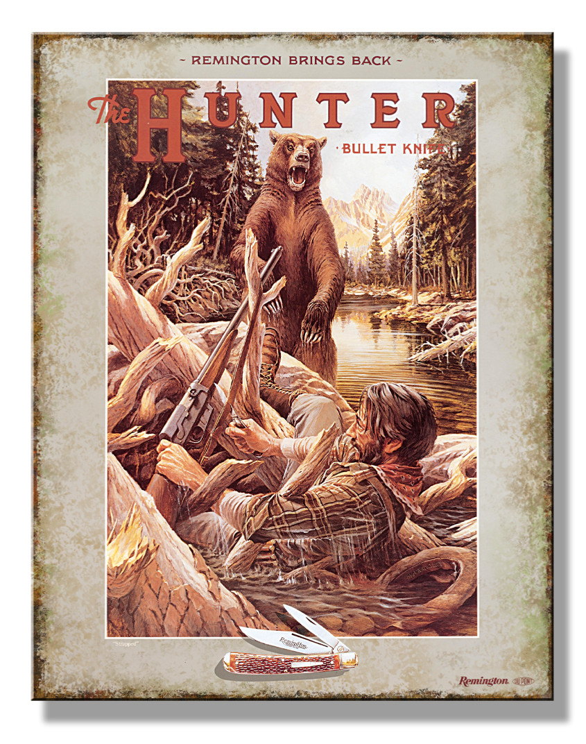 Remington The Hunter Bullet Knife Tin Metal Sign Man Cave Garage Decor 12.5 X 16