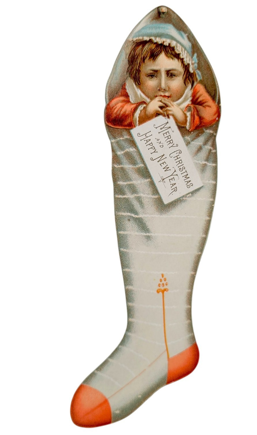 1880s Christmas Stocking Christmas Card Antique Vintage Diecut 8