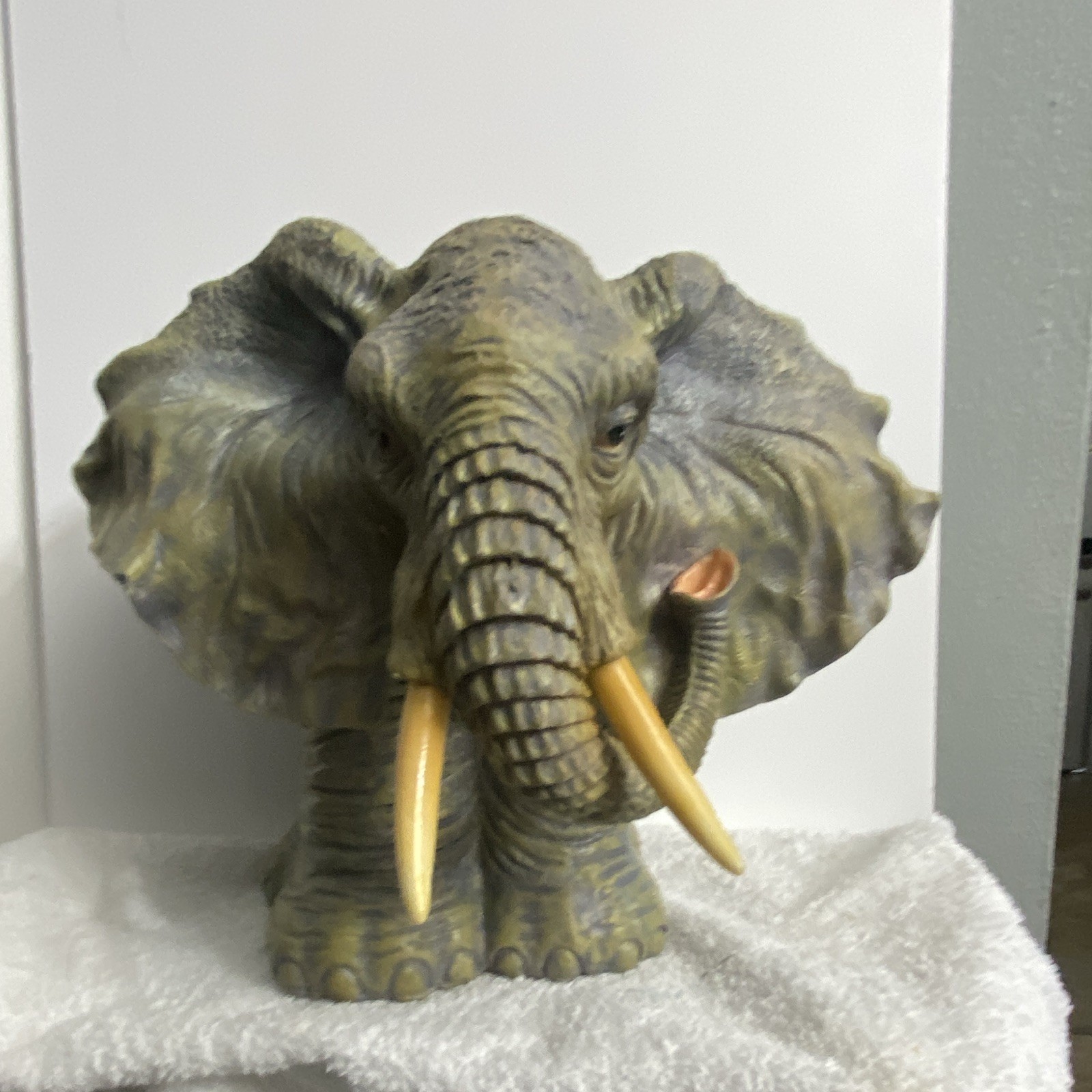 Collectible Gray Elephant Figurine Statue with Yellow Tusks