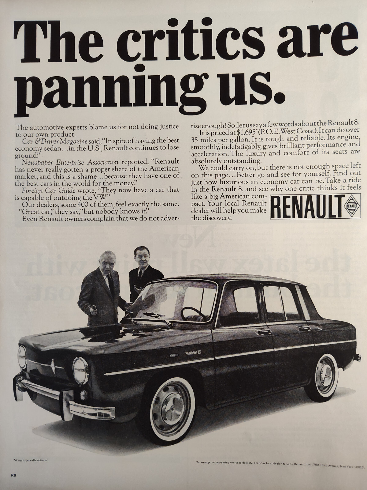 1966 LIFE Ad Advertisement RENAULT 8 The Critics are Panning Us.