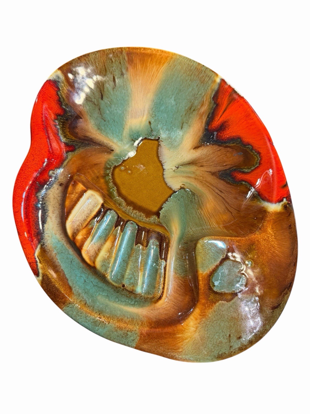 MCM Vintage Dryden Pottery Clover Leaf Dish Ashtray Drip Glaze Hot Springs Ark MCM Vintage Dryden Pottery Clover Leaf Dish Ashtray Drip Glaze Hot Springs Ark