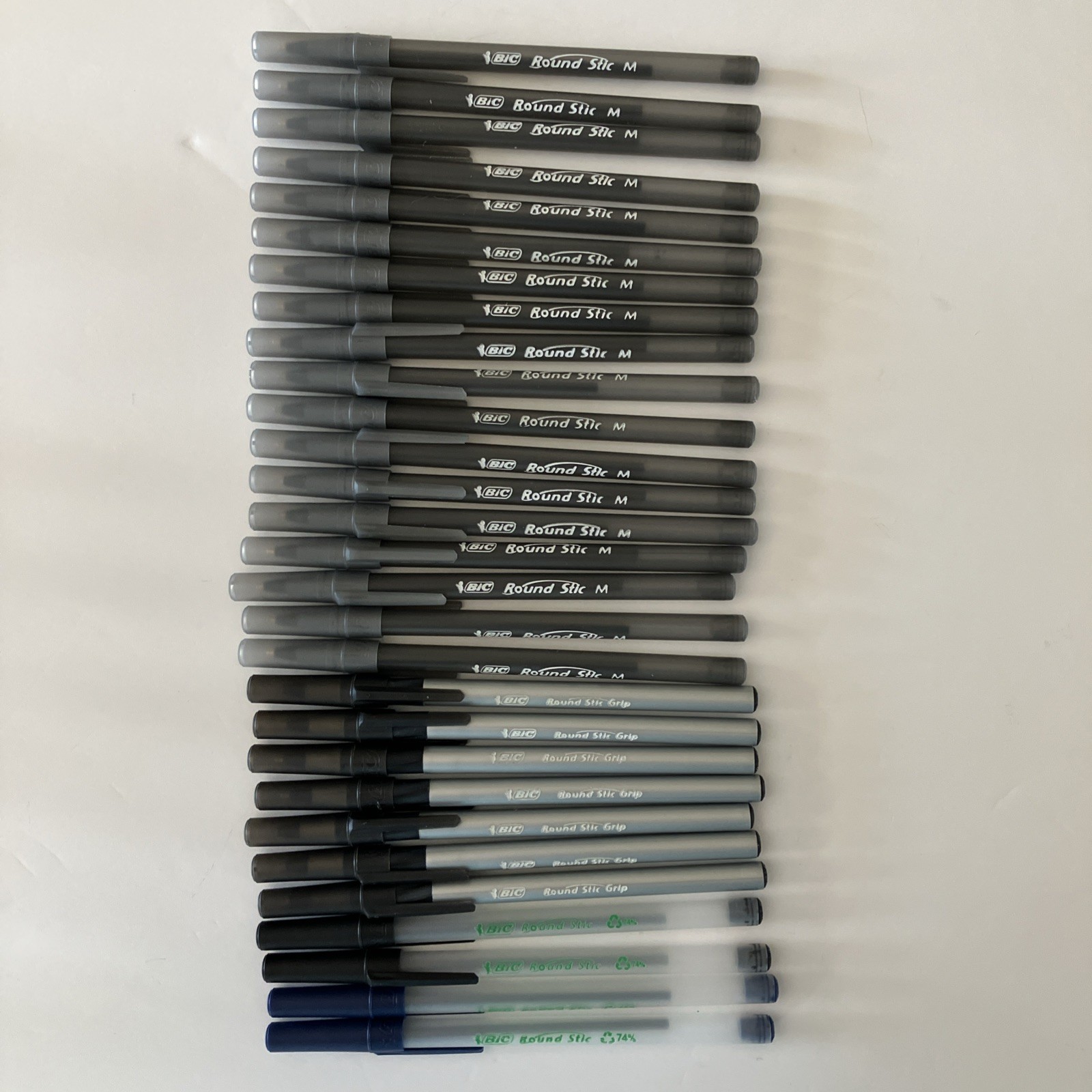 Lot of 29 Vintage BIC Pens Clear Gray Barrel New Blue Black Ink NEW Open Box