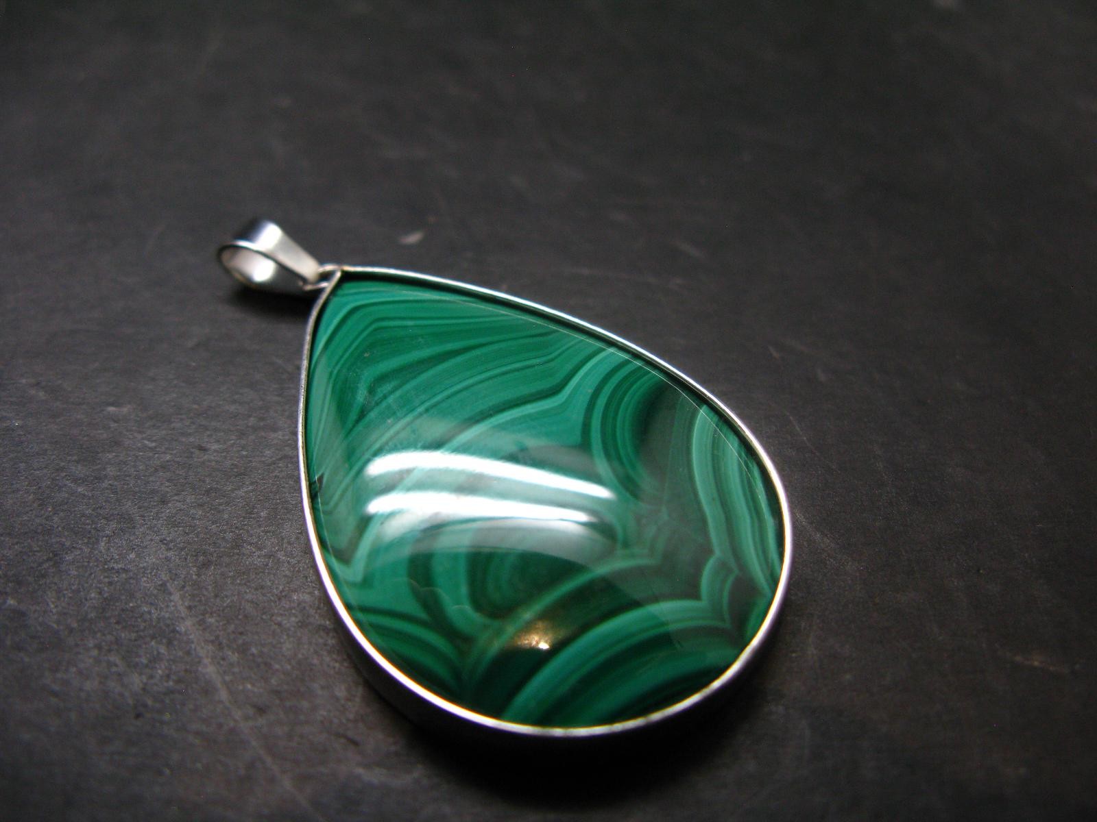 Vivid Vibrant Green Malachite Sterling Silver Pendant - 1.9\