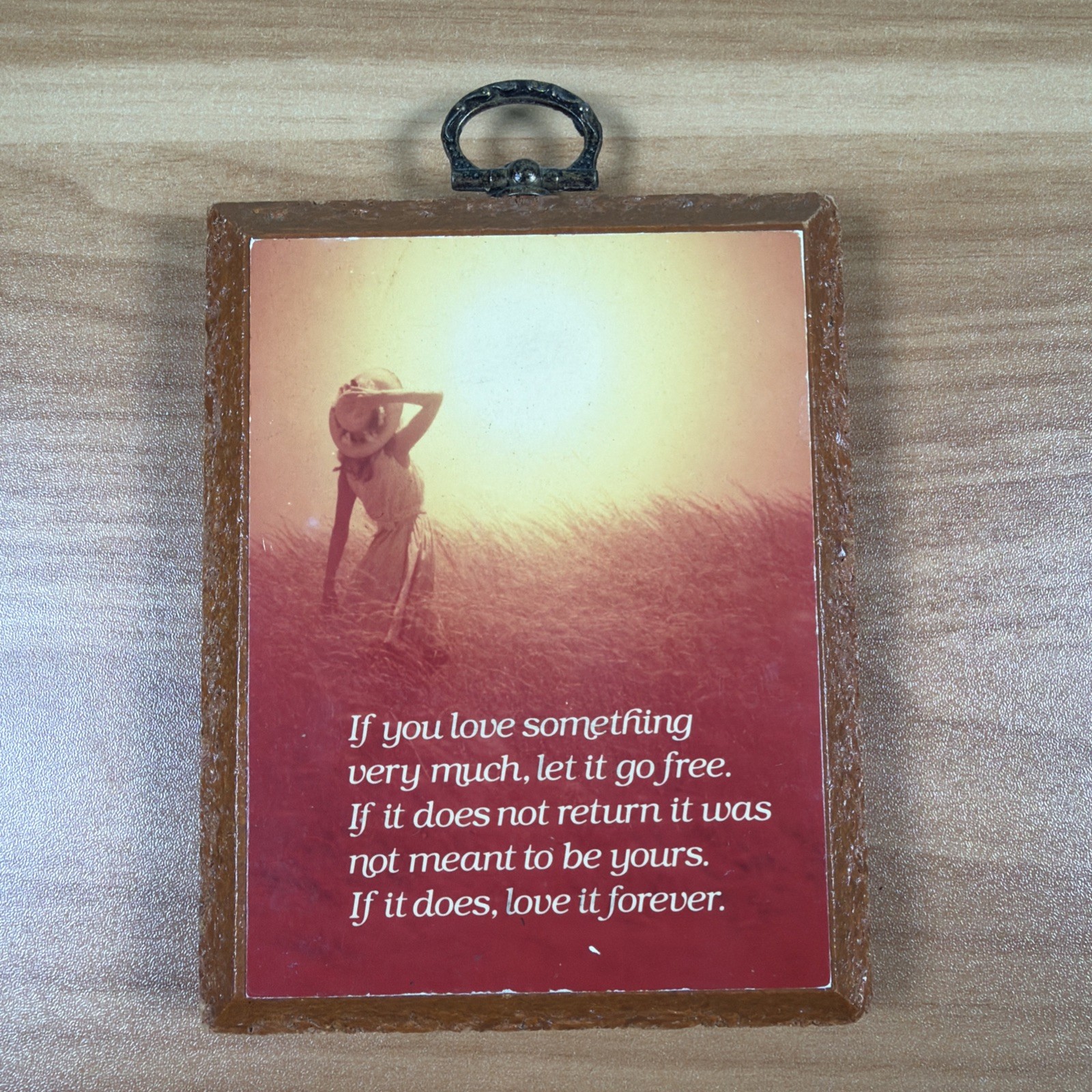 Vintage Paula's Impressions Wood Plaque 1978 Woman Field Love 4.5x3.5