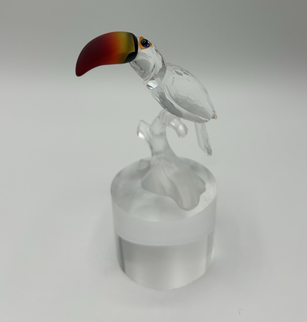 Swarovski Silver Toucan on Frosted Branch Crystal Figurine 3.5” high by 3” wide