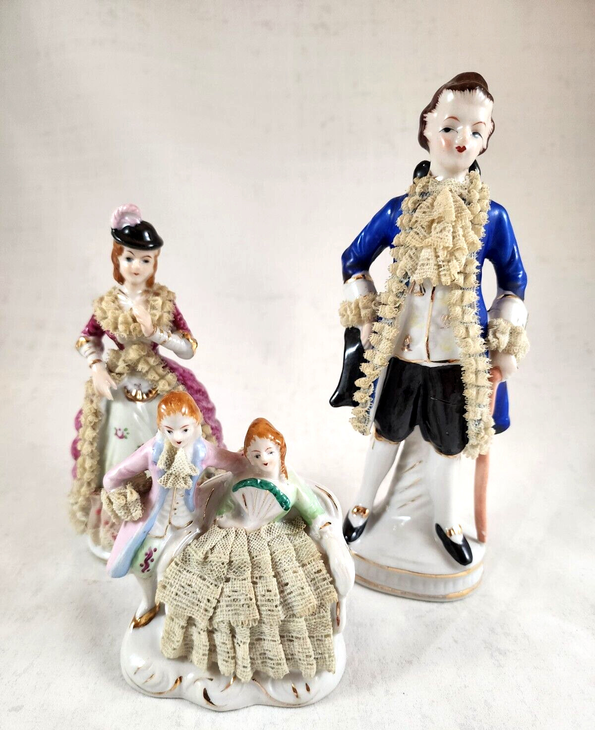 Vtg Colonial Victorian Porcelain Figurines, Men,Woman & Couple
