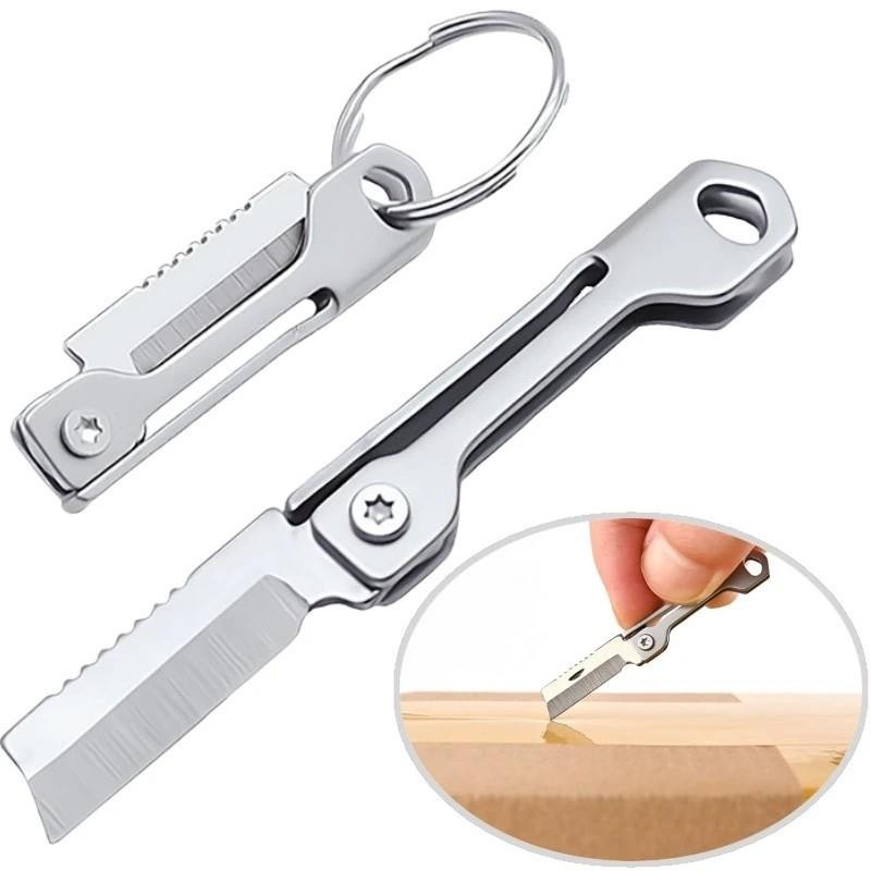 Mini EDC Folding Knife Box Cutter Stainless Steel Pocket Knife Key Chain