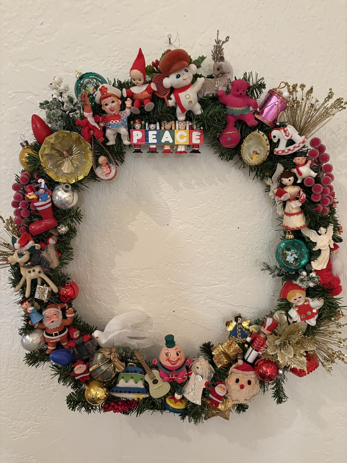 Vintage Ornament Christmas Wreath Handmade Original HUGE 24x24